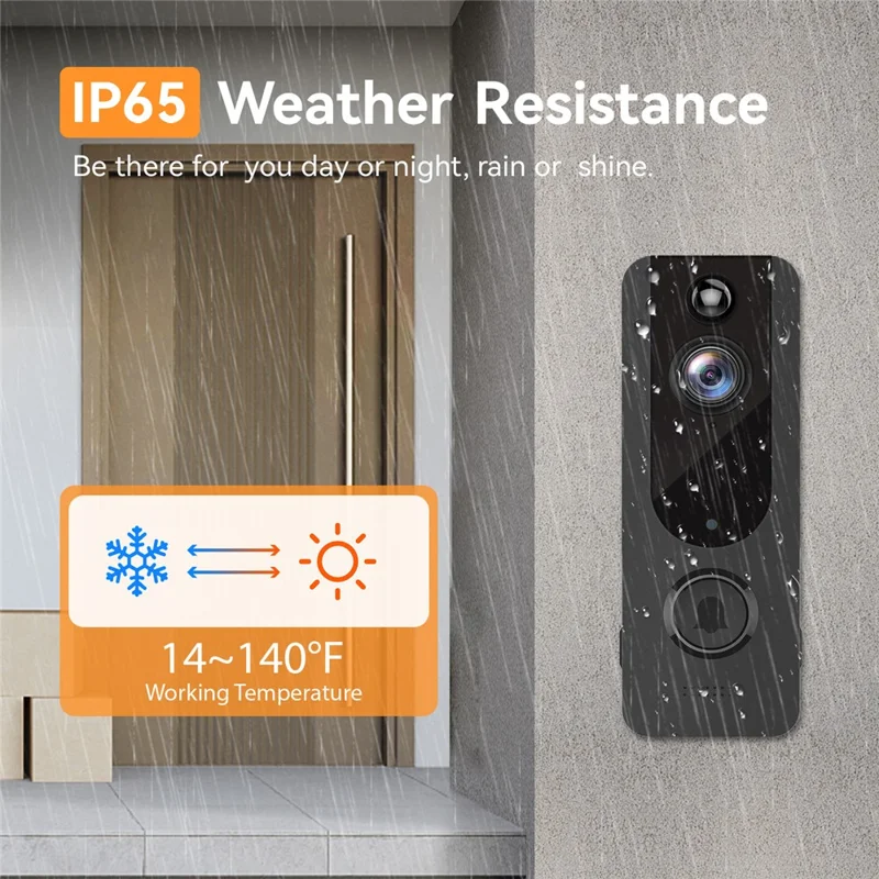 V8 Wireless Video Doorbell Camera with Receiver+Battery+Charging Cable - White