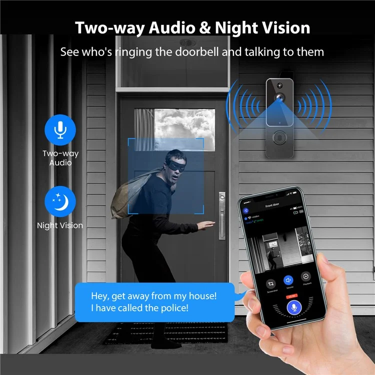 P8 Telecamera Campanello Wireless WiFi con Rilevazione di Movimento e Ricevitore per la Sicurezza Domestica - Grigio 