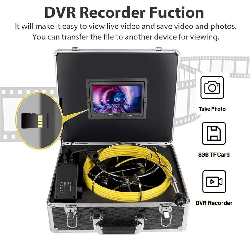 Caméra d'inspection de tuyau HD 1080P de 7 pouces avec câble de 30 m, prise UE