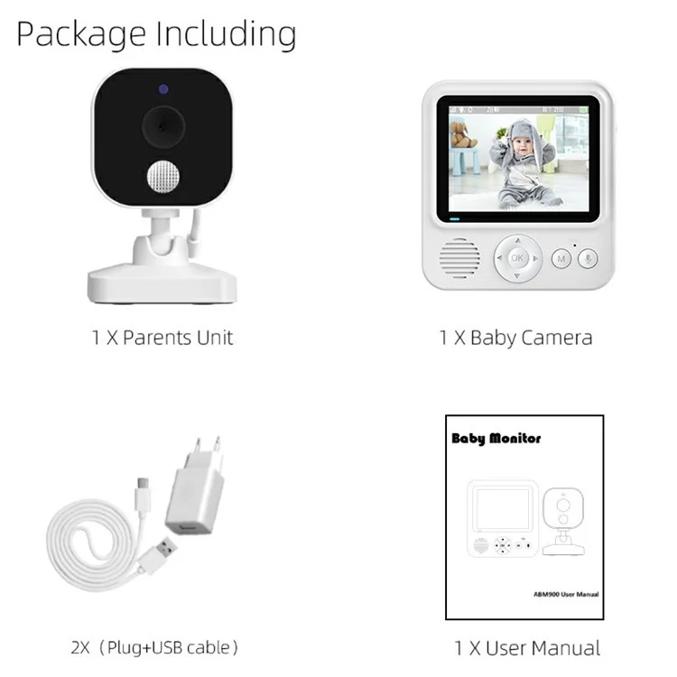 ABM900 Baby Monitor 2.8 Zoll Innen-Sicherheitskamera mit Zwei-Wege-Audio, Schlaflieder - US-Stecker