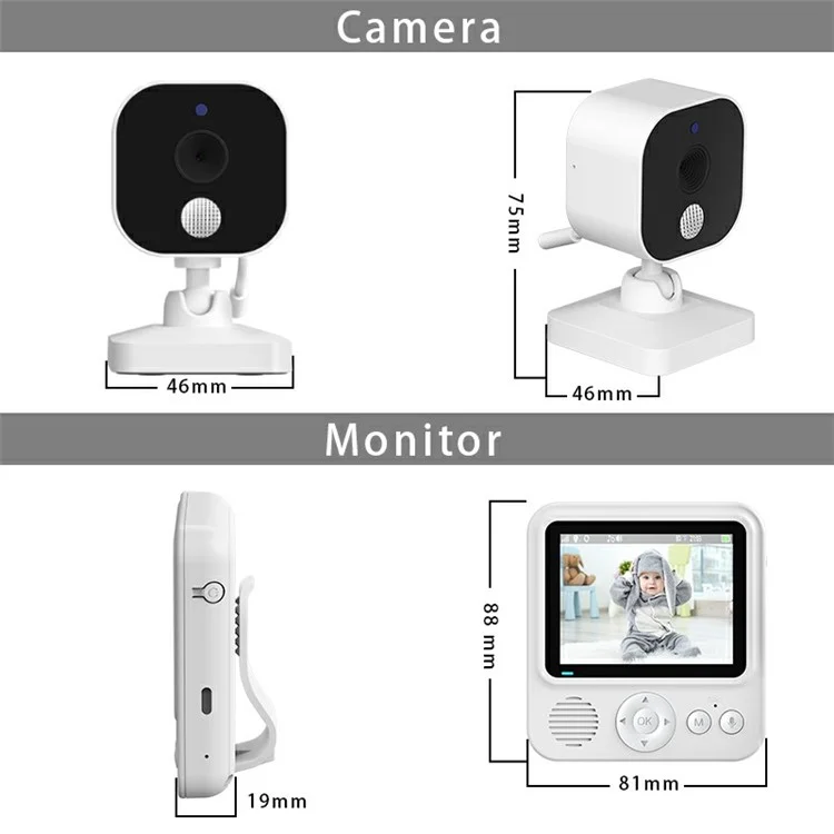 ABM900 Baby Monitor 2.8 Zoll Innen-Sicherheitskamera mit Zwei-Wege-Audio, Schlaflieder - US-Stecker