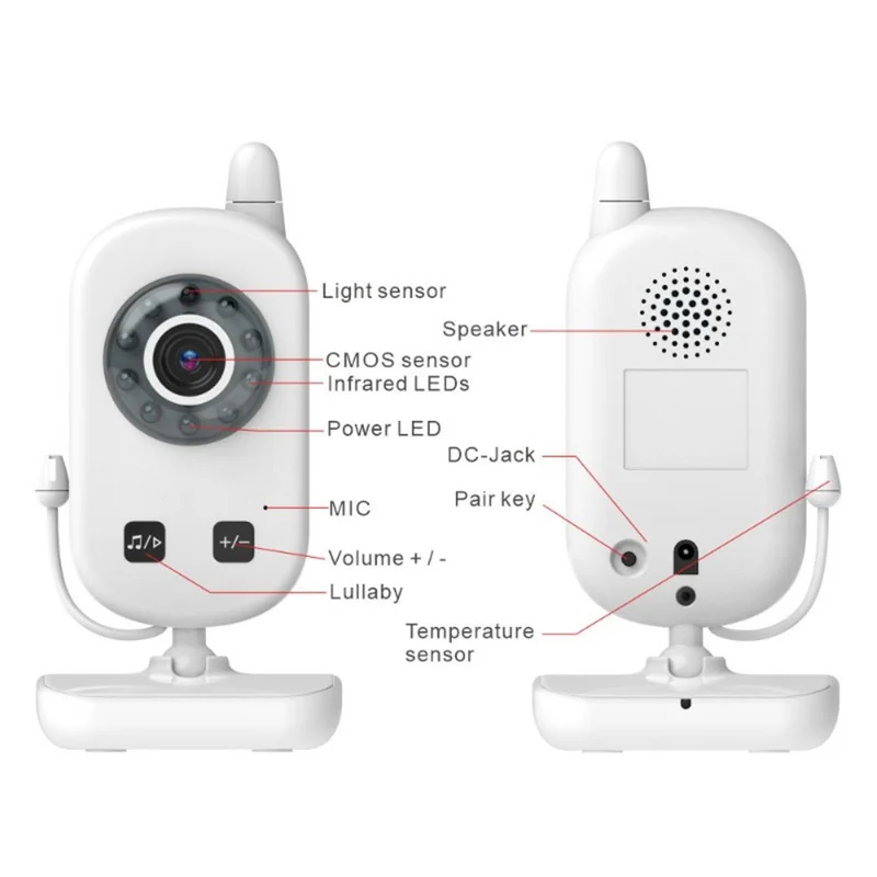 UU24 2.4-inch LCD Baby Monitor Temperature Detection 2 Way Voice Built-in Lullabies Baby Security Camera - UK Plug