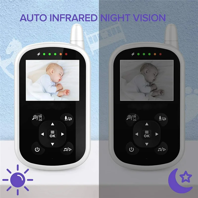 UU24 2.4-inch LCD Baby Monitor Temperature Detection 2 Way Voice Built-in Lullabies Baby Security Camera - UK Plug