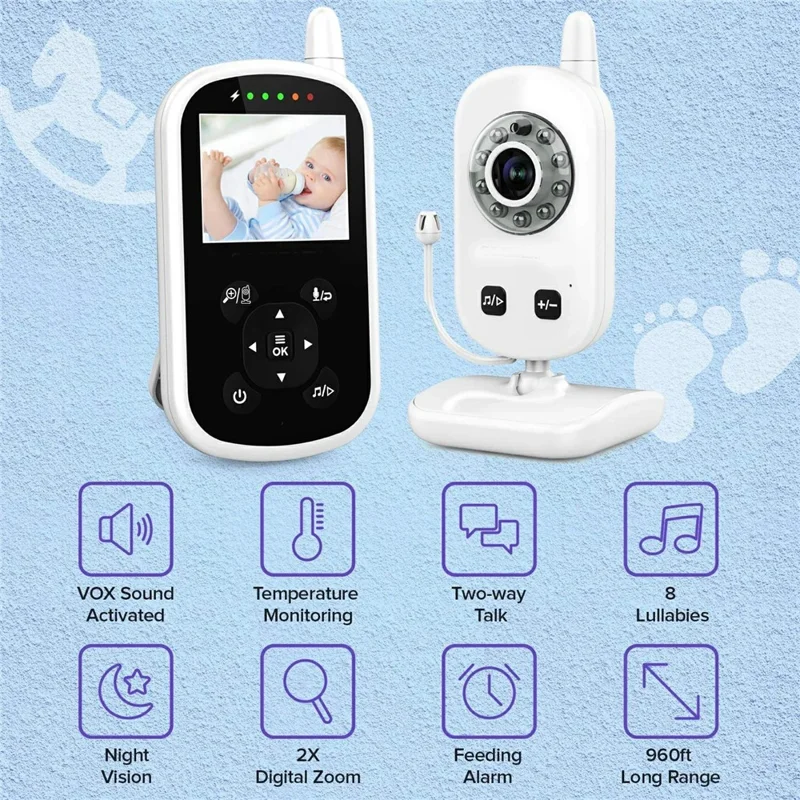 UU24 2.4-inch LCD Baby Monitor Temperature Detection 2 Way Voice Built-in Lullabies Baby Security Camera - UK Plug