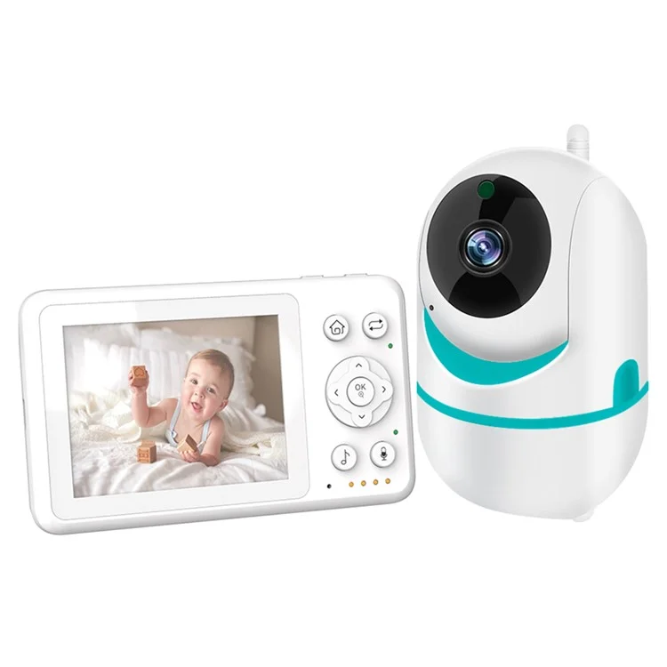 Moniteur bébé LCD 3,2 pouces D031 avec communication bidirectionnelle et berceuses intégrées - Caméra de sécurité domestique pour bébé - Bleu / Prise US