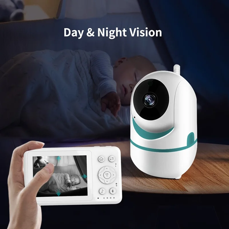 D031 3.2-inch LCD Baby Monitor 2 Way Voice Built-in Lullabies Home Baby Security Camera - Blue / EU Plug