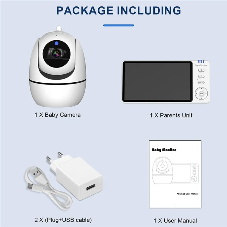 ABM501 5 Zoll Video-Babymonitor 2,4G Drahtlos Zwei-Wege-Audio Nachtsicht-Sicherheitskamera - US-Stecker