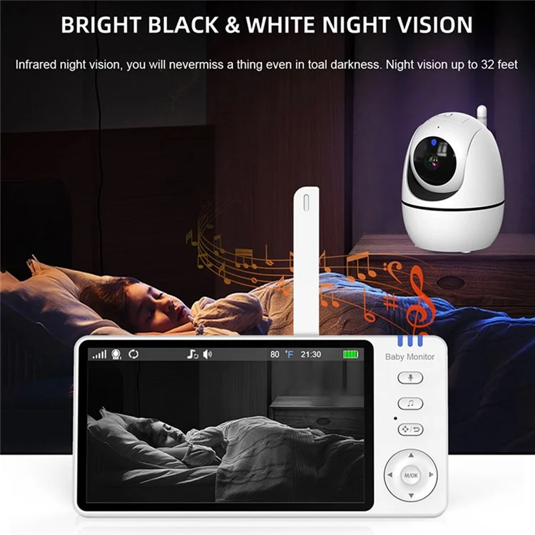 ABM501 Vídeo de 5 Polegadas Baby Monitor 2.4g Wireless Câmera de Segurança de Visão Noturna Bidirecional de Áudio - Plugue Nos Eua