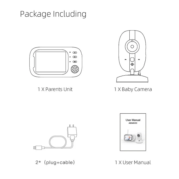 ABM600 3.5-inch Video Baby Monitor Dual Channel Camera Monitor Support Two-Way Voice - UK Plug