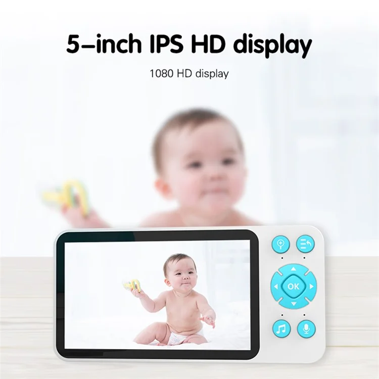 C8 5.0-inch Tuya APP Remote WiFi Camera Cry Detection Wireless Baby Monitor - AU Plug
