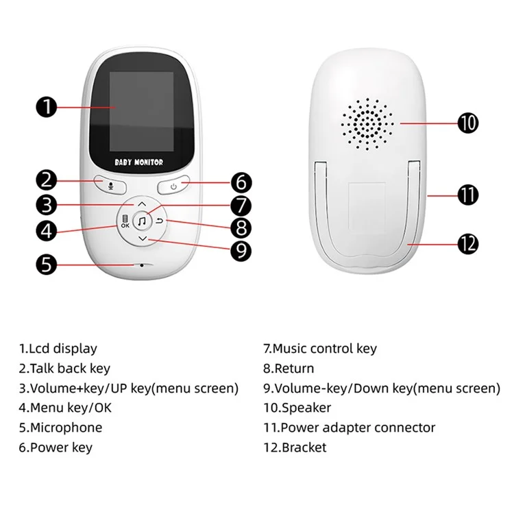 2.0-inch Night Vision Wireless Baby Monitor Room Temperature Monitor Intercom Camera - AU Plug