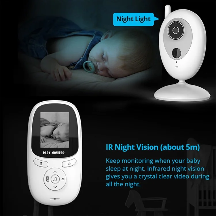 2.0-inch Night Vision Wireless Baby Monitor Room Temperature Monitor Intercom Camera - AU Plug