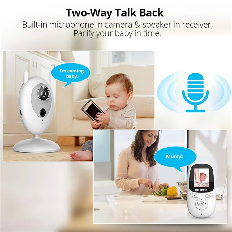 2.0-inch Night Vision Wireless Baby Monitor Room Temperature Monitor Intercom Camera - AU Plug