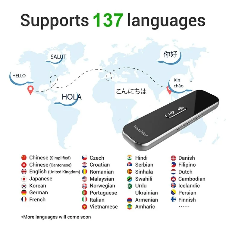 G6X Intégré 600mAh Batterie Bluetooth 137 Langues Traductor Pour Ios, Android - Gris