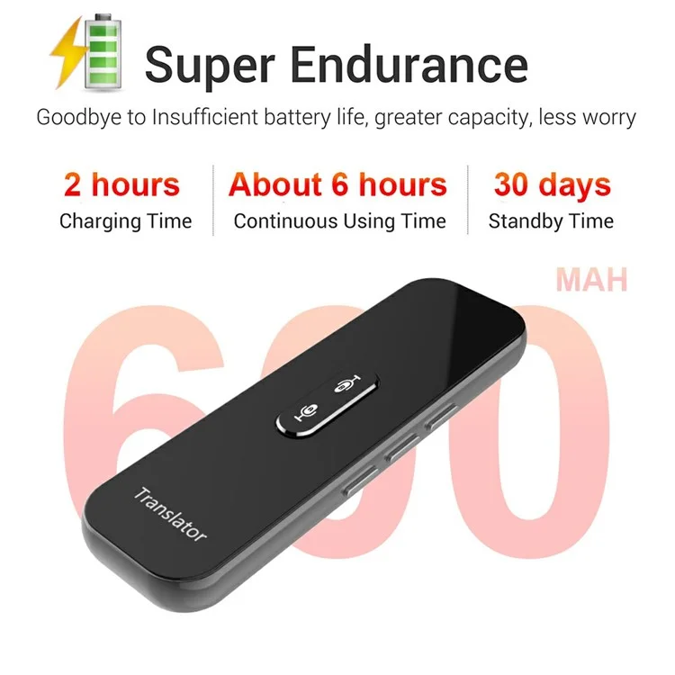 G6X Built-in 600mAh Battery Bluetooth 137 Languages Speech Translator for iOS, Android - Grey