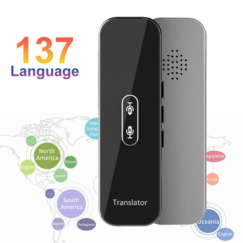 G6X Built-In 600mAh Battery Bluetooth-compatible 137 Languages Speech Translator for 8-Pin, Android - Black