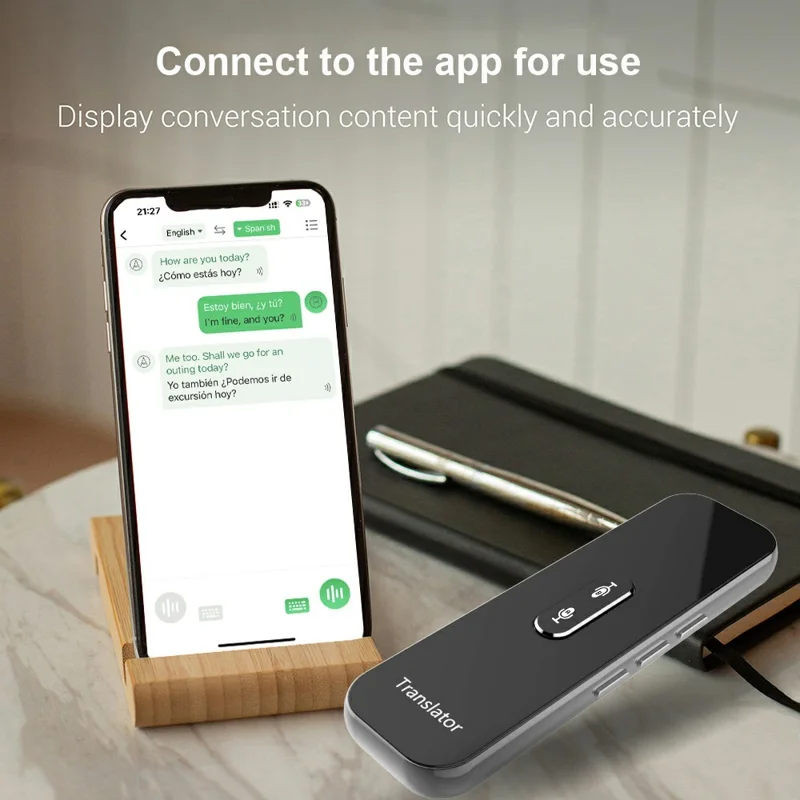 G6X Built-In 600mAh Battery Bluetooth-compatible 137 Languages Speech Translator for 8-Pin, Android - Black