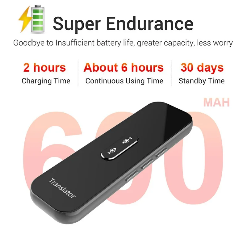 G6X Built-In 600mAh Battery Bluetooth-compatible 137 Languages Speech Translator for 8-Pin, Android - Black