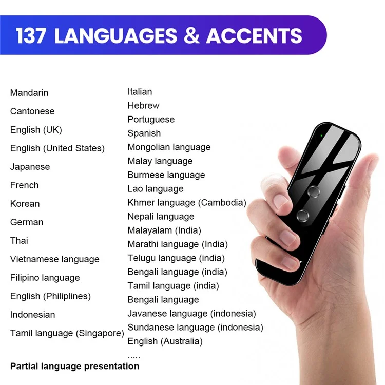 G6 137 Idiomas Traductor de Voz Recargable Bluetooth Smart Translation Stick - Gris