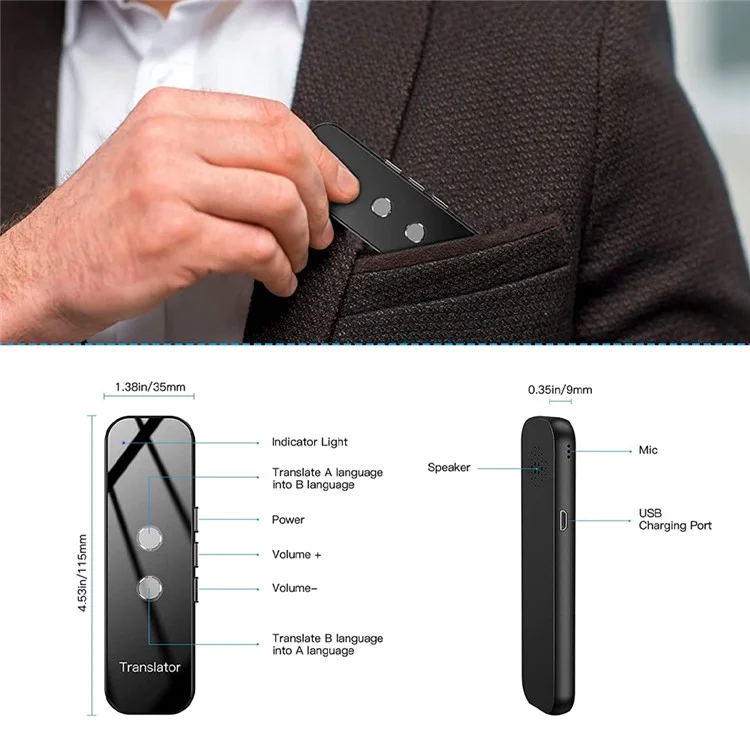 G6 137 Idiomas Traductor de Voz Recargable Bluetooth Smart Translation Stick - Gris