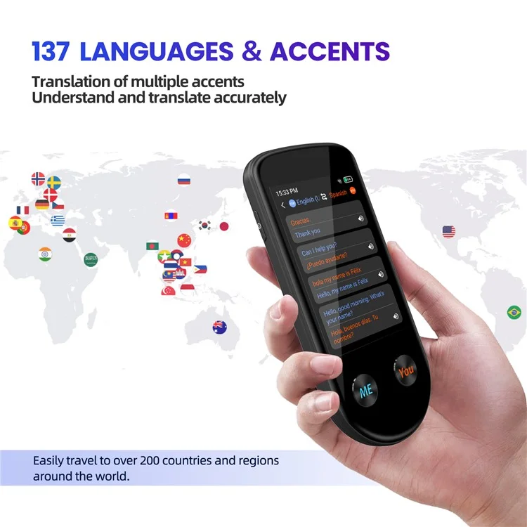 V600S Écran tactile 3,5 pouces 137 langues Traducteur vocal hors ligne Traduction photo WiFi Traducteur IA intelligent