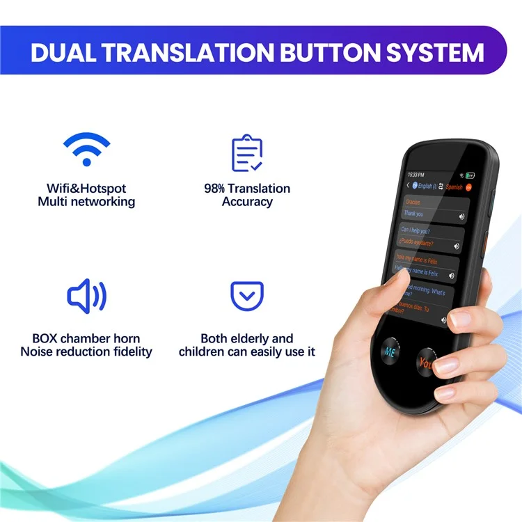 V600S Écran tactile 3,5 pouces 137 langues Traducteur vocal hors ligne Traduction photo WiFi Traducteur IA intelligent