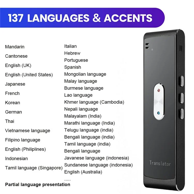 Bluetooth-переводчик T8S с поддержкой 137 языков - Черный