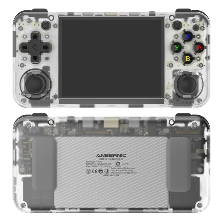 ANBERNIC RG35XX H 64GB+128GB Handheld Game Console 3.5-inch IPS Screen Support 10K Games (English Version) - Transparent White