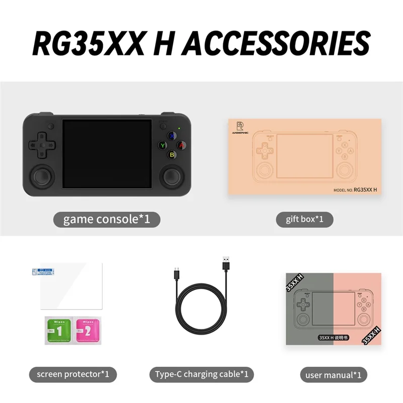 ANBERNIC RG35XX H 64GB+128GB Handheld Game Console 3.5-inch IPS Screen Support 10K Games (English Version) - Black