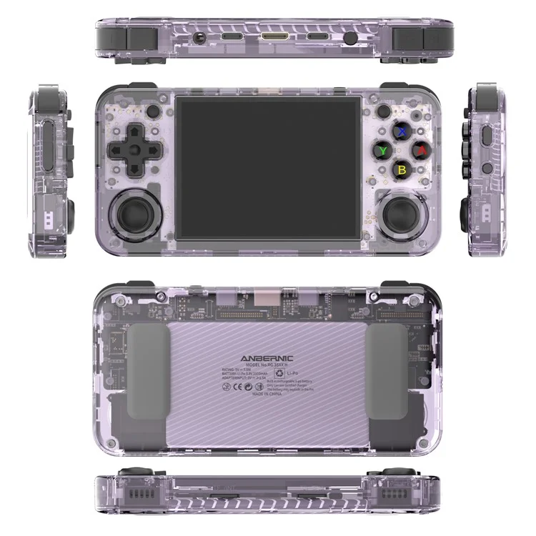 ANBERNIC RG35XX H 64GB+128GB Портативная игровая консоль с 3,5-дюймовым IPS-экраном, поддержка 10 000 игр (английская версия) - прозрачный фиолетовый