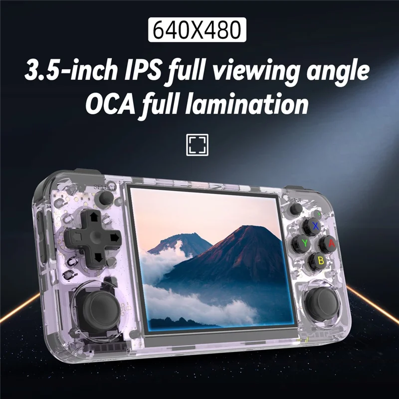 ANBERNIC RG35XX H 64GB+128GB Портативная игровая консоль с 3,5-дюймовым IPS-экраном, поддержка 10 000 игр (английская версия) - прозрачный фиолетовый