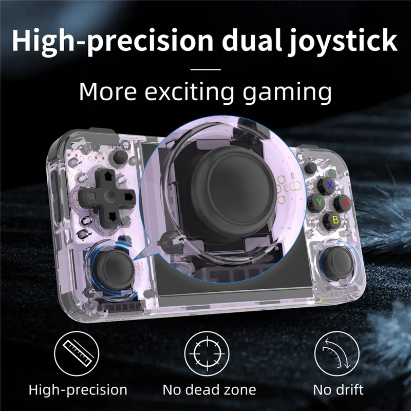ANBERNIC RG35XX H 64GB+128GB Портативная игровая консоль с 3,5-дюймовым IPS-экраном, поддержка 10 000 игр (английская версия) - прозрачный фиолетовый