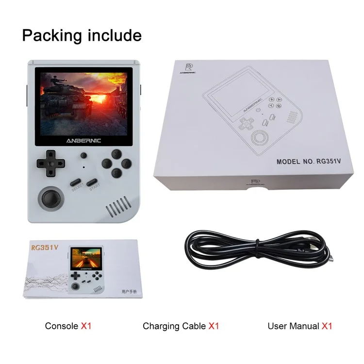 ANBERNIC RG351V 3.5-inch Display Handheld Game Console Version 16G (System Card) + 32G (Memory Card) Built-In 3000 Games - Grey