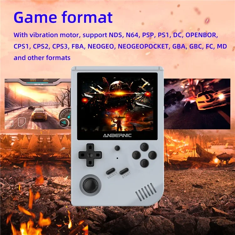 ANBERNIC RG351V 3.5-inch Display Handheld Game Console Version 16G (System Card) + 32G (Memory Card) Built-In 3000 Games - Grey