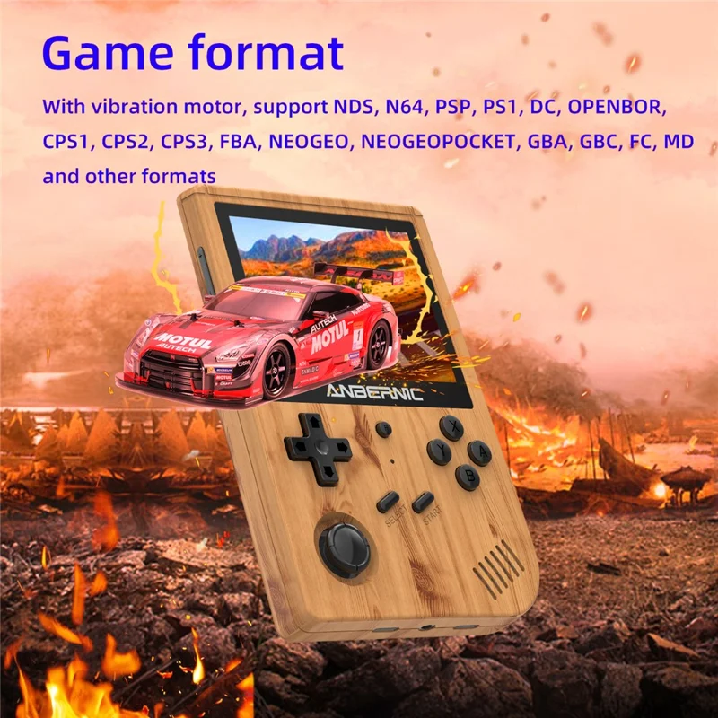 ANBERNIC RG351V Console Portatile da Gioco con Display da 3,5 pollici, Versione Aggiornata 16G+32G Precaricato con 3000 Giochi - Finitura in Legno