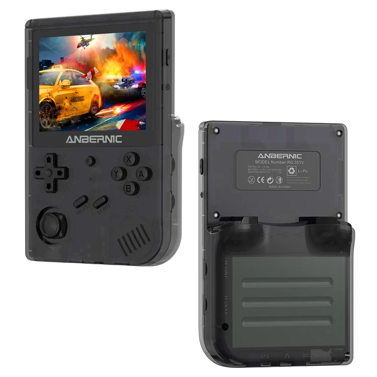 ANBERNIC RG351V 3.5-inch Display Handheld Game Console 16G (System Card) + 256G (Memory Card) Built-In 25000 Games - Transparent Black