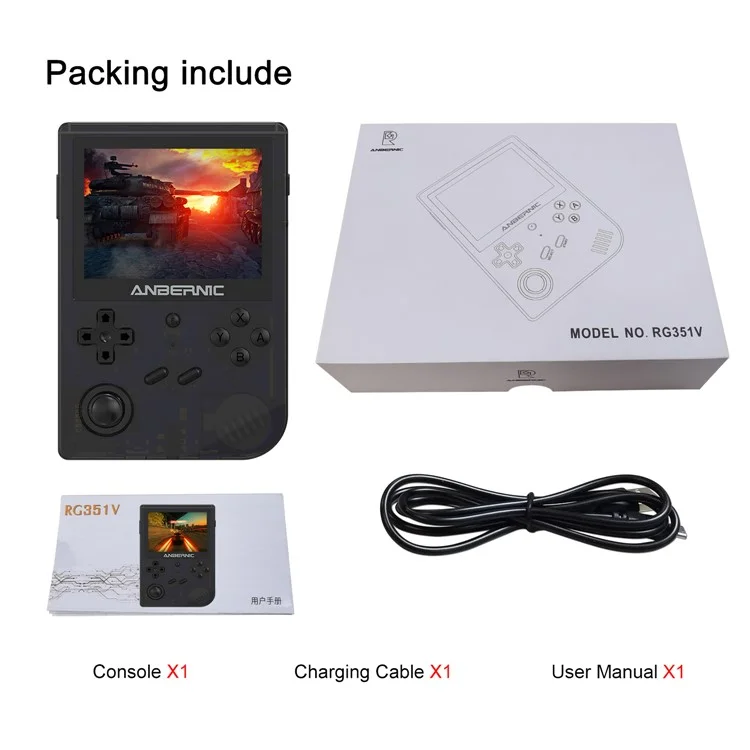 ANBERNIC RG351V 3.5-inch Display Handheld Game Console 16G (System Card) + 256G (Memory Card) Built-In 25000 Games - Transparent Black