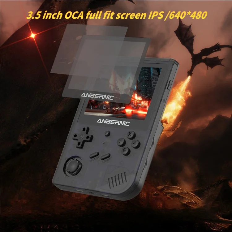 ANBERNIC RG351V 3.5-inch Display Handheld Game Console 16G (System Card) + 256G (Memory Card) Built-In 25000 Games - Transparent Black
