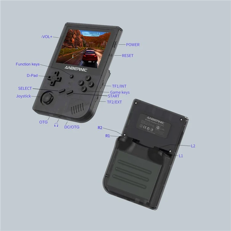 ANBERNIC RG351V 3.5-inch Display Handheld Game Console 16G (System Card) + 256G (Memory Card) Built-In 25000 Games - Transparent Black