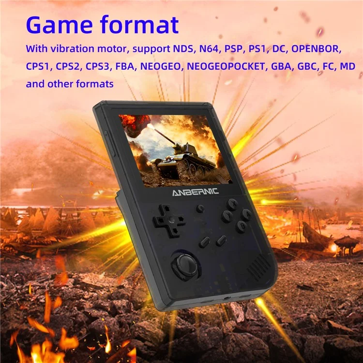 ANBERNIC RG351V 3.5-inch Display Handheld Game Console 16G (System Card) + 256G (Memory Card) Built-In 25000 Games - Transparent Black