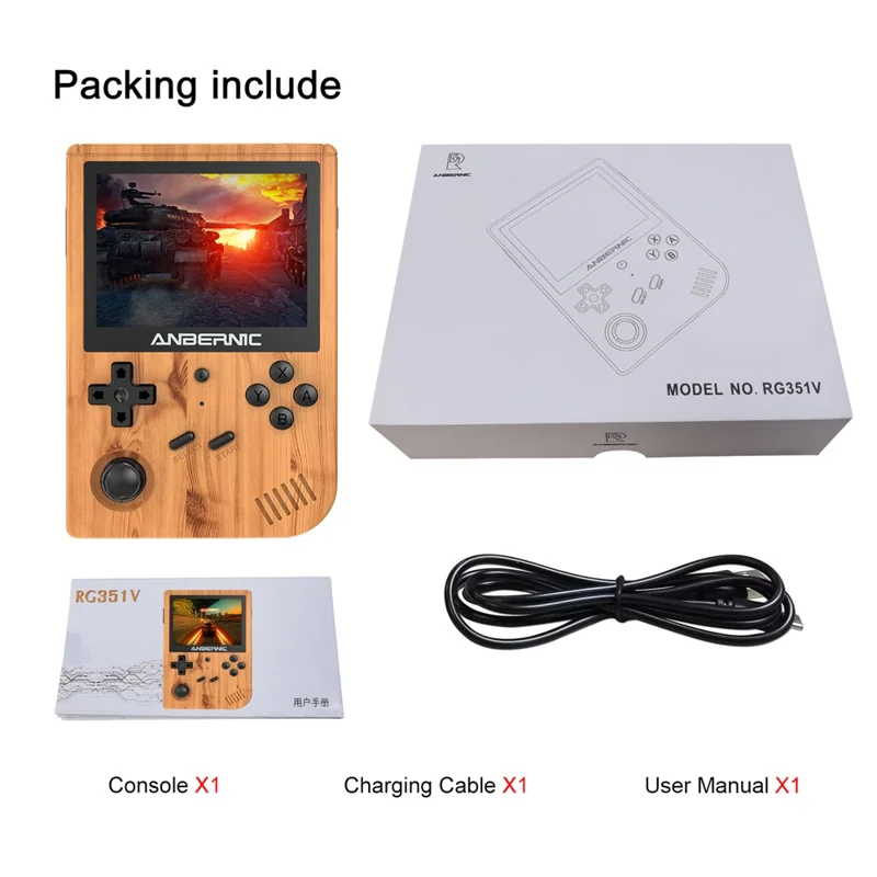 ANBERNIC RG351V 3.5-inch Display Handheld Game Console, 16G+256G Built-In 25000 Games, Ultimate Version - Wood Grain