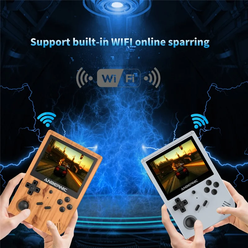 ANBERNIC RG351V 3.5-inch Display Handheld Game Console, 16G+256G Built-In 25000 Games, Ultimate Version - Wood Grain