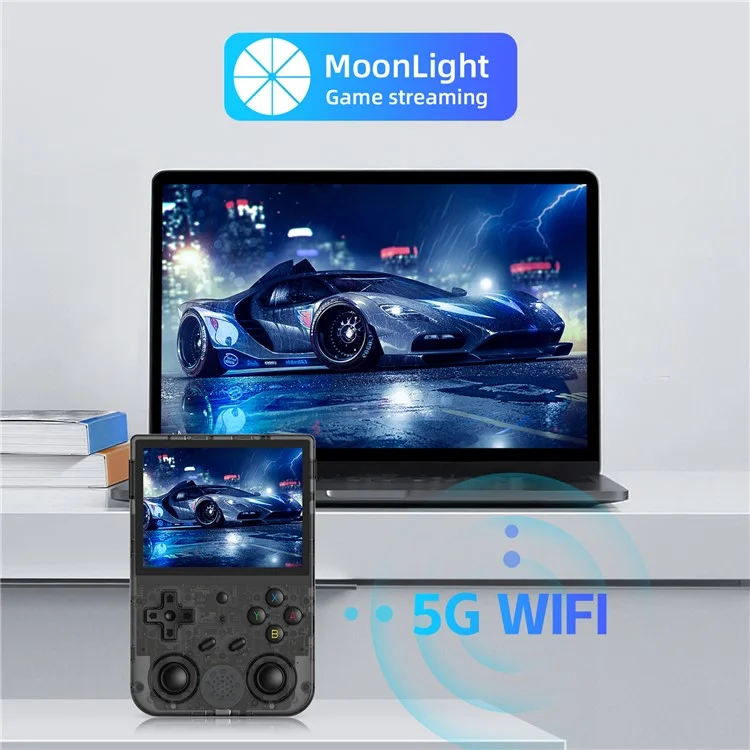 ANBERNIC RG353VS 16G (System Card) + 128GB (Memory Card) Portable Game Console, Single System, Built-In 10000+ Games - Transparent Black