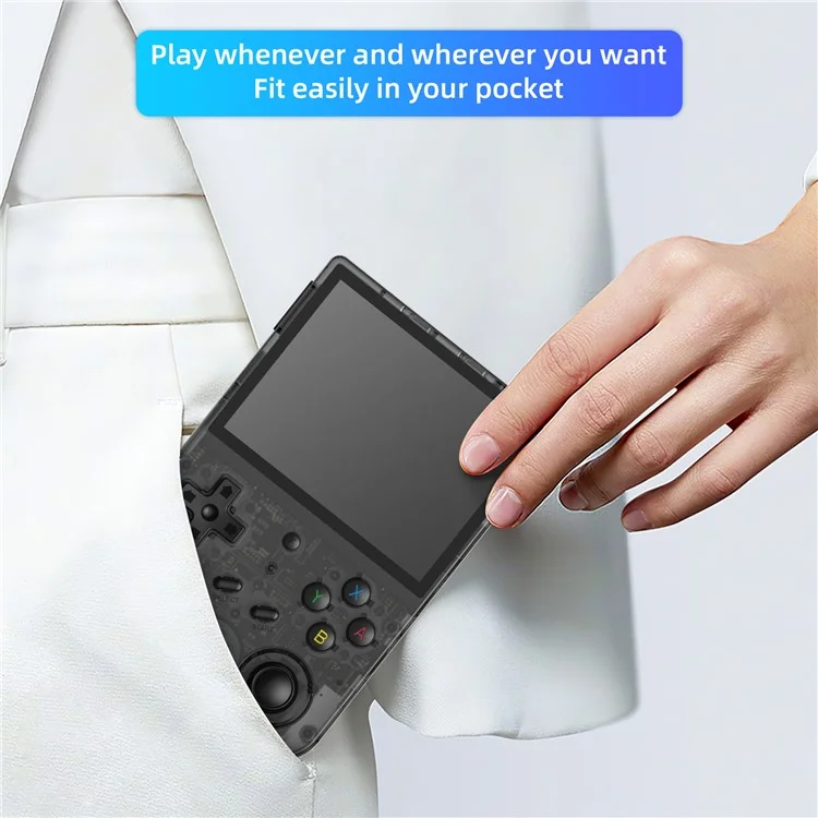 ANBERNIC RG353VS 16G (System Card) + 128GB (Memory Card) Portable Game Console, Single System, Built-In 10000+ Games - Transparent Black