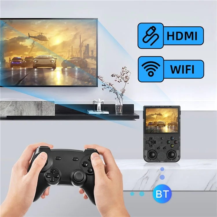 ANBERNIC RG353VS 16G (System Card) + 128GB (Memory Card) Portable Game Console, Single System, Built-In 10000+ Games - Transparent Black