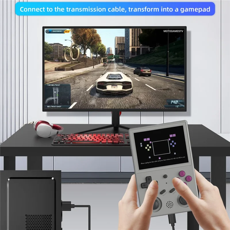 ANBERNIC RG353VS 16G (System Card) + 128GB (Memory Card) Portable Game Console, Single System, Built-In 10000+ Games - Grey