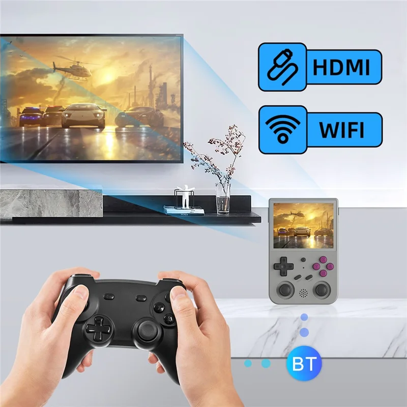 ANBERNIC RG353VS 16G (System Card) + 128GB (Memory Card) Portable Game Console, Single System, Built-In 10000+ Games - Grey