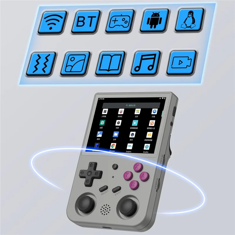 ANBERNIC RG353VS 16G (System Card) + 128GB (Memory Card) Portable Game Console, Single System, Built-In 10000+ Games - Grey