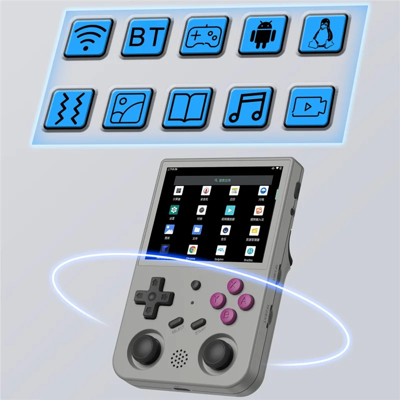ANBERNIC RG353V Handheld Gaming Console, Dual System Android + Linux 16G (System Card) + 64GB (Memory Card) Built-In 5000 Games - Grey