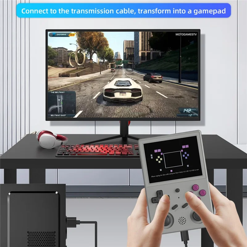 ANBERNIC RG353V Handheld Gaming Console, Dual System Android + Linux 16G (System Card) + 64GB (Memory Card) Built-In 5000 Games - Grey